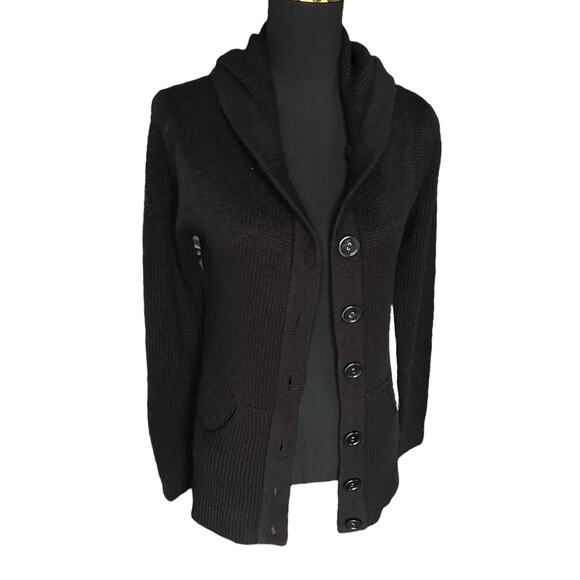 Derek Heart Black Ribbed Chunky Knit Hooded Duster Cardigan Size Medium - Picture 1 of 5